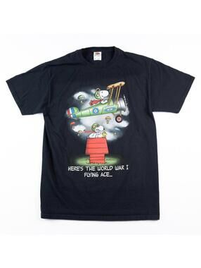 Snoopy Flying Ace T Shirt Mens Medium Peanuts Graphic Black Tee